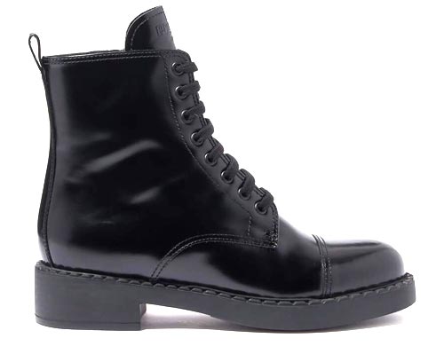 Logo Zip Boots in Brushed Leather, Prada